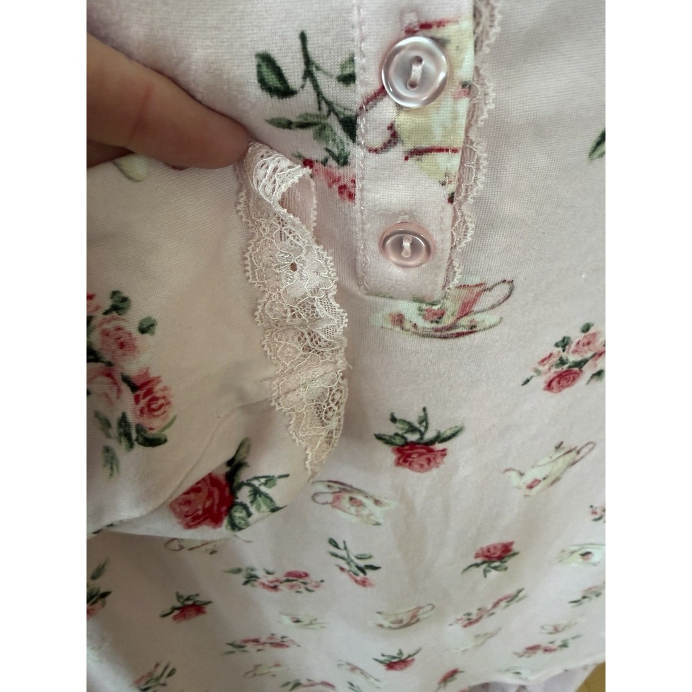 Flora Nikrooz Pajama Set Women's M Pink Tea Cup Rose Print Knit Sleepwear - Picture 4 of 7